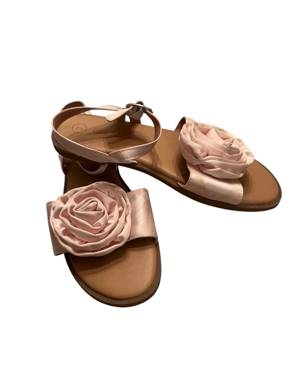 Cat & Jack Girl's 2 Pink Large Satin Rose Rosette Fairy Backstrap Sandal